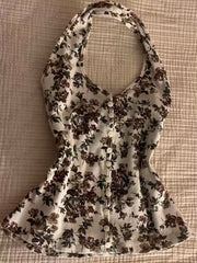 JazzHer Camis Y2k Summer Women Vintage 90s Clothes Flower Button Harajuku Tee Femme Korea Aesthetic Sling Crop Tops Punk Grunge Tank Top