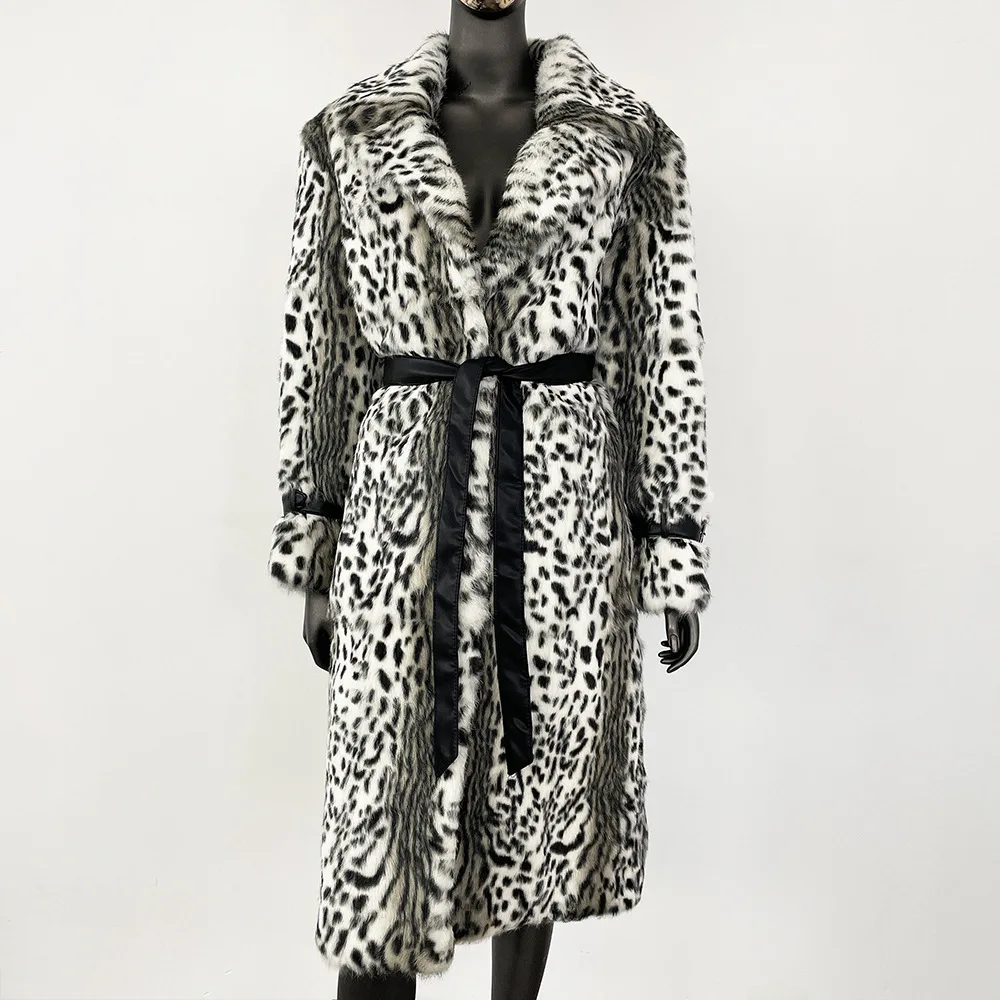 cold weather outfits JazzHer New Women's Fashionable Fur Jacket Imported From China Over Knee Whole Leather Rabbit Printed Fox Leopard Slip Resistant To Cold