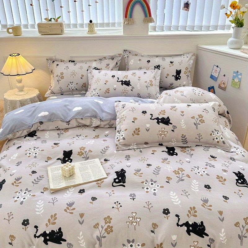 JazzHer Cute Boys Duvet Cover Set with Zipper Girls New Flat Bed Sheet Pillowcases No Filler Double Queen Size Adult Kids Bedding Linens