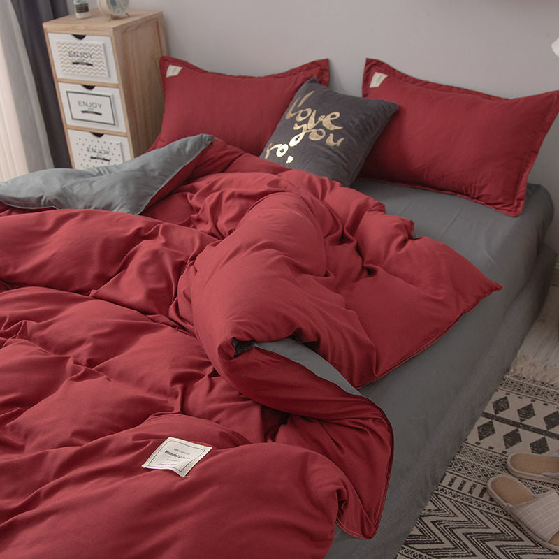 JazzHer Nordic Bedding Set Simple Flat Sheets Duvet Quilt Cover Pillowcase Bed Linen for Single Queen Full Size Solid Home Textiles
