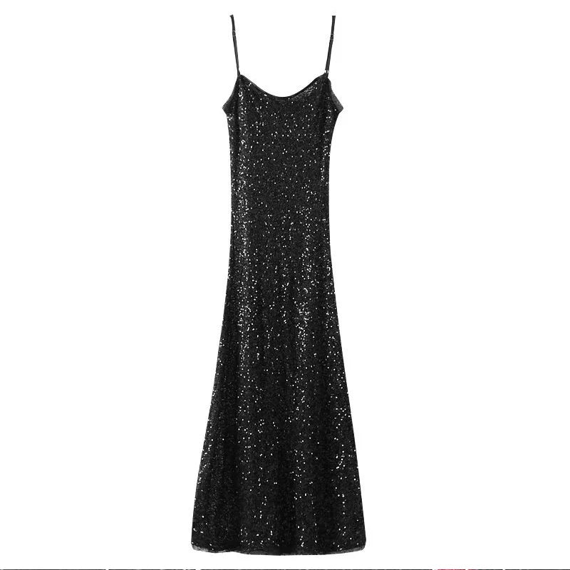 thanksgiving outfit JazzHer Sexy Sequin Sling Dress For Women Elegant Sleeveless Backless Hip Package Sheath Party Dresses Female 2024 Club Evening Vestido