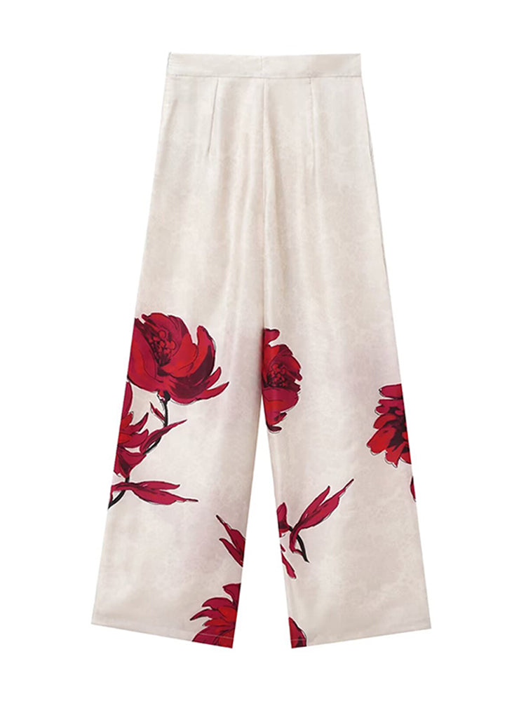 JazzHer Women Printed Trouser Suits Casual Notched Collar Open Stitch Coat High Waist Pocket Pants 2025 New Chic Summer Autumn Lady Sets