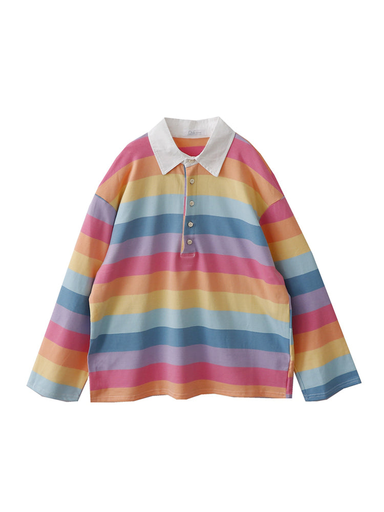 christmas outfit JazzHer Women's Rainbow Striped T-shirt Harajuku Korean Y2k Tee Top Vintage 90s Aesthetic Long Sleeve T-shirt 2000s Fashion Clothes 2025