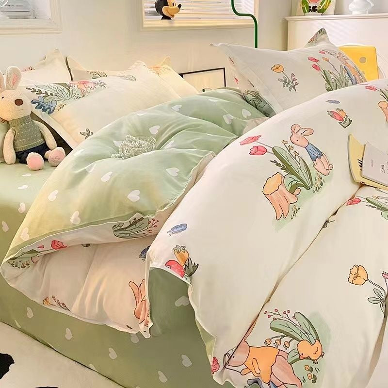 JazzHer Ins Cream Cherry Bedding Set Cartooon Fruit Duvet Cover Polyester high quality Linen Bedroom Decor Home Textile For Girls Kids