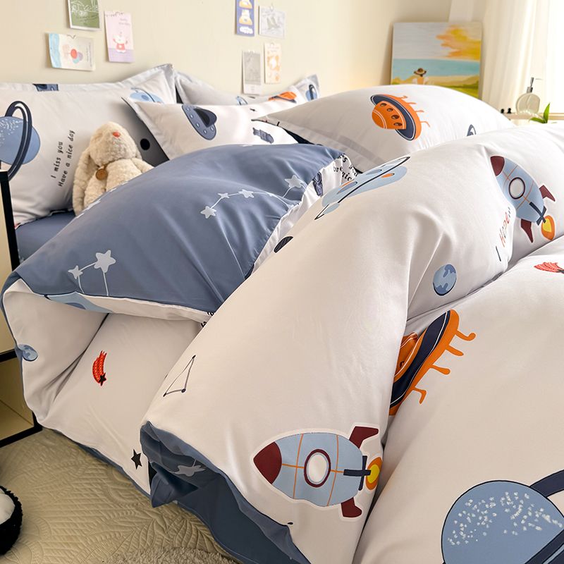 JazzHer Cute Cartoon Duvet Cover Set No Filler Ins Full Queen Size Comforter Cover Sheet Pillowcase Skin-friendly Girl Home Bedding Set