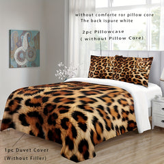 JazzHer 3pcs Animal Pattern Duvet Cover Set Wild Romantic Leopard Tiger Pattern Print Bedding Set, Soft Comfortable Duvet Cover