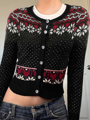 JazzHer Christams Gothic Sweater Women Streetwear Y2k E-girl Long Sleeve Knitted Crop Tops Emo Alternative Grunge Cardigan Femme