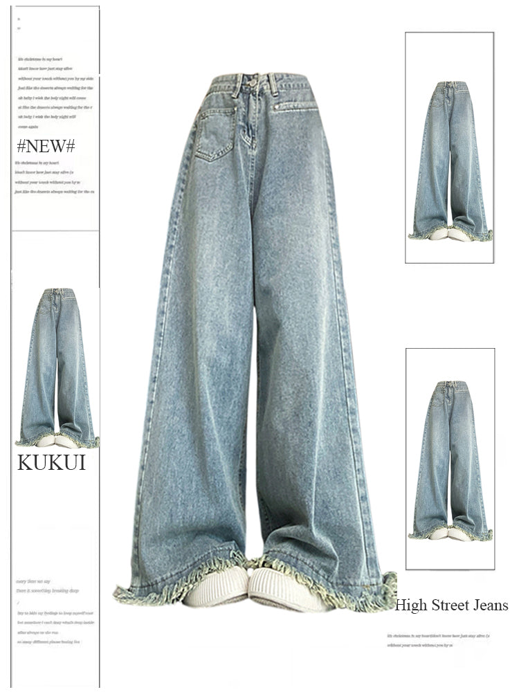 christmas outfit JazzHer Women Blue Baggy Jeans Harajuku 90s Aesthetic Streetwear Tassel Denim Trousers Y2k Jean Pants Vintage 2000s Trashy Clothes 2025