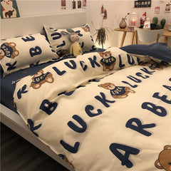 JazzHer Korean Style Cartoon Sheep Bedding Set Girls Kids Twin Full Queen Size Bed Flat Sheet Duvet Cover Pillowcases Bed Linen Kawaii