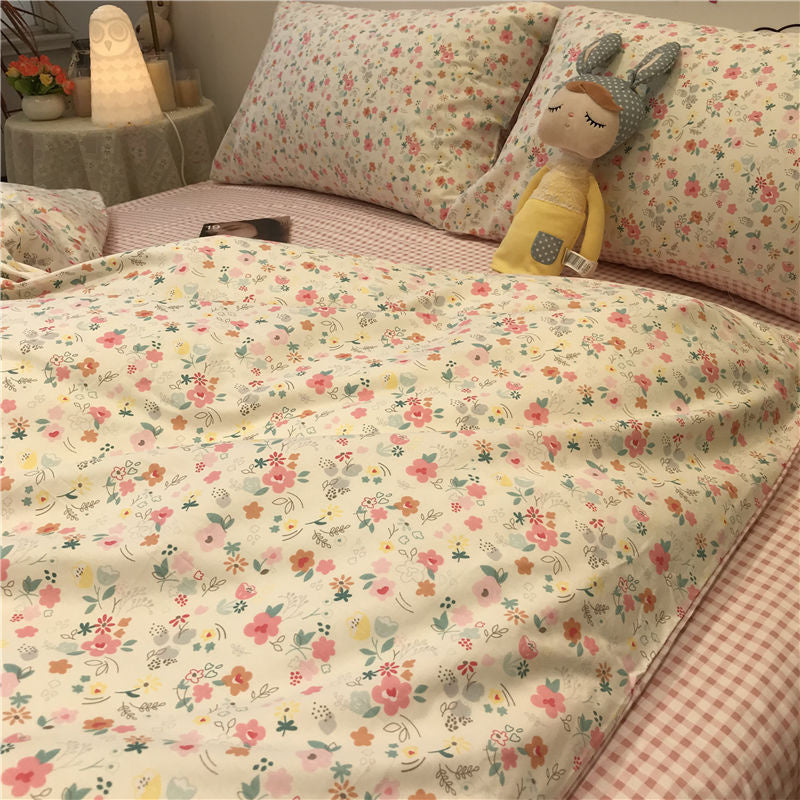 JazzHer European Floral Brushed Home Bedding Set Simple Soft Duvet Cover Set With Sheet Comforter Covers Pillowcases Bed Linen