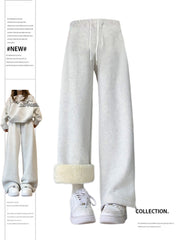 christmas outfit JazzHer Women's Grey Plush Pants Baggy Vintage Harajuku Y2k 90s Retro Oversize Sweatpants High Waist Wide Jogger Trousers 2000s Clothes