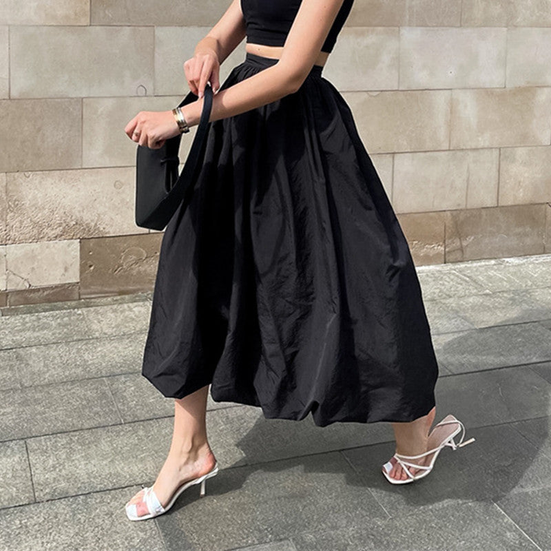 JazzHer Ladies Elegant Vintage Long Pleated Skirts Women High Waist A Line Office Lady Women Skirt Casual Loose Skirt Female Clothes