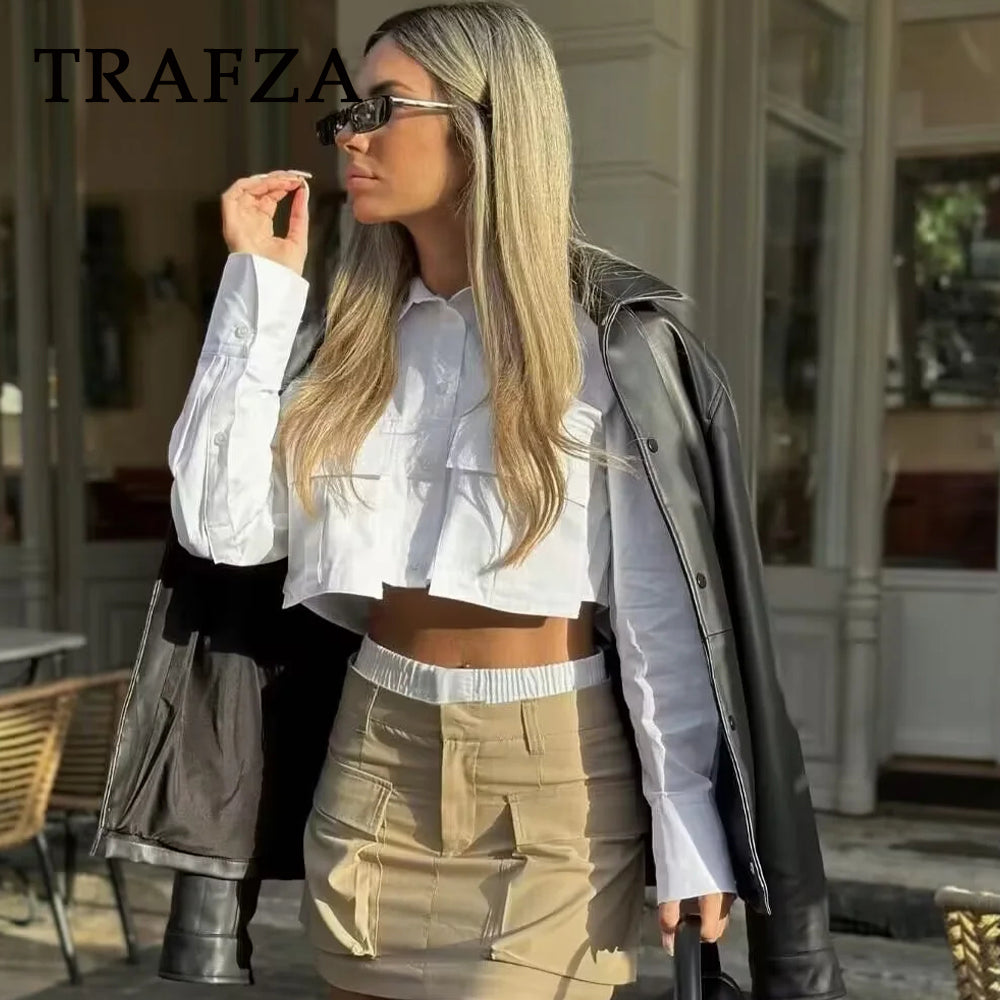 cold weather outfits JazzHer 2024 Spring Casual Women Short Shirts Fashion Streetwear Solid Pockets Turn Down Collar Single Breasted Chic Short Shirts