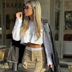 cold weather outfits JazzHer 2024 Spring Casual Women Short Shirts Fashion Streetwear Solid Pockets Turn Down Collar Single Breasted Chic Short Shirts