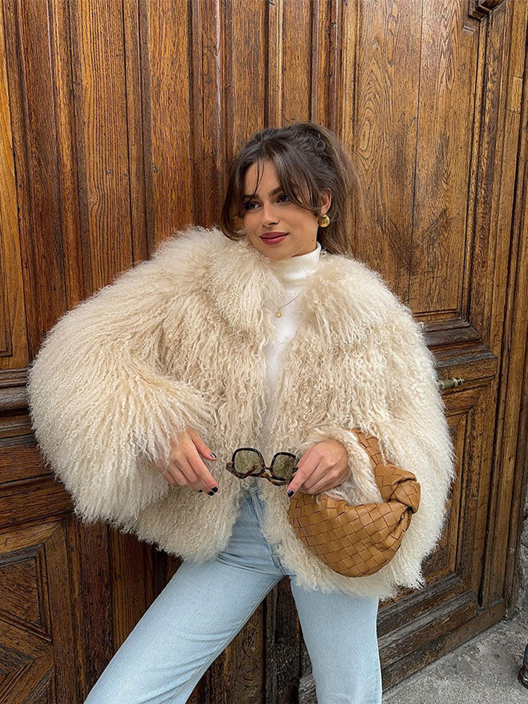 JazzHer Chic Fluffy Faux Fur Women's Warm Cropped Coat Elegant Long Sleeve Thick Thermal Furry Jacket 2024 New Winter Fashion Streetwear