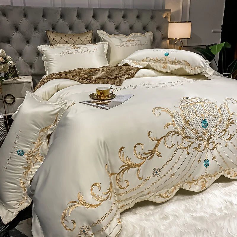 JazzHer European-Style Bed Sheet Four-Piece Set 100 Cotton High-End Atmospheric Ice Silk Quilt Cover Pure Cotton Bedding