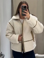 thanksgiving outfit JazzHer Patchwork Faux Fur Jacket Women Lapel Full Sleeves  Thicken Warm Coats Female 2024 Autumn Winter Fashion Casual Loose Lady Coat