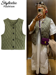 thanksgiving outfit JazzHer Casual Patchwork Plaid Vest Women Green O Neck Single Breasted Sleeveless Pockets Waistcoat 2024 Autumn All Match Vests Coat