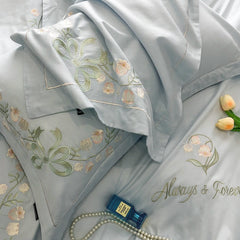 JazzHer New High-End Simple and Light Luxury Skin-Friendly Cotton Four-Piece Set Simple Embroidery Bedding Lily