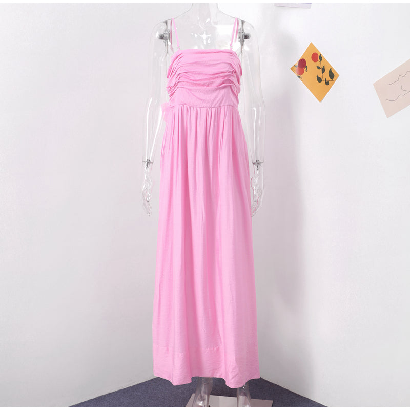 JazzHer Elegant Pleated Cotton Strapless Long Dress Women Sleeveless Backless High Waist Party Dresses 2024 Summer Lady Chic Solid Robes