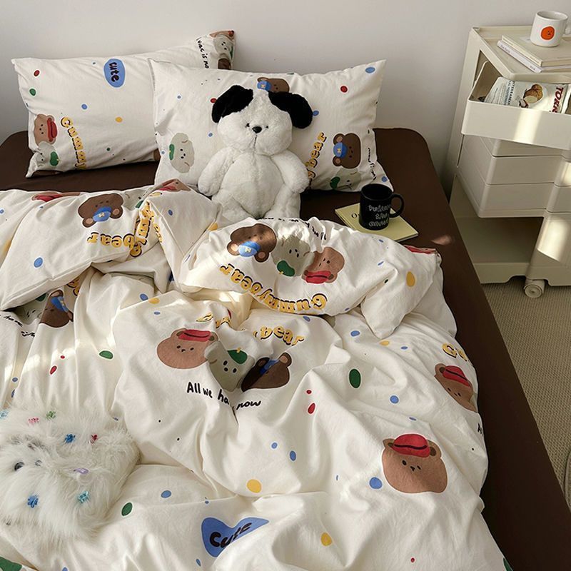 JazzHer Cute Kids Bedding Set Rabbit Dinosaur No Filler Single Queen Size Duvet Cover Flat Sheet Pillowcase Girls Boys Comforter Duvet