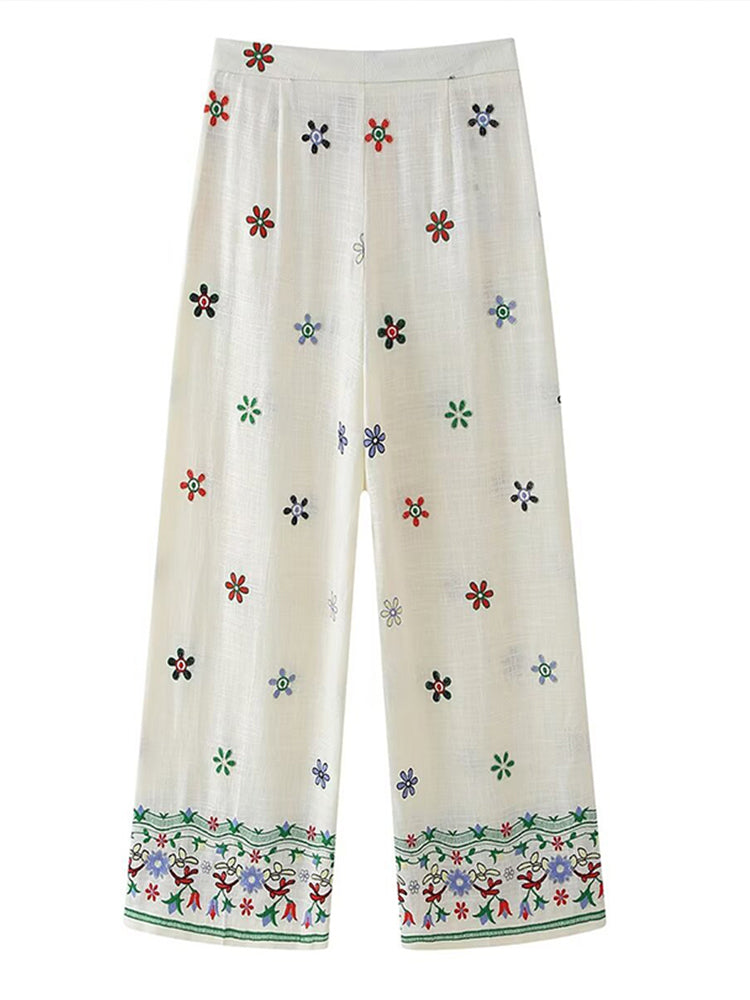 JazzHer Flower Print Trousers Suits Women 2 Pcs Casual Turn Down Collar Long Sleeve Lady Shirt Sets Wide Leg Pants 2025 New Chic Spring