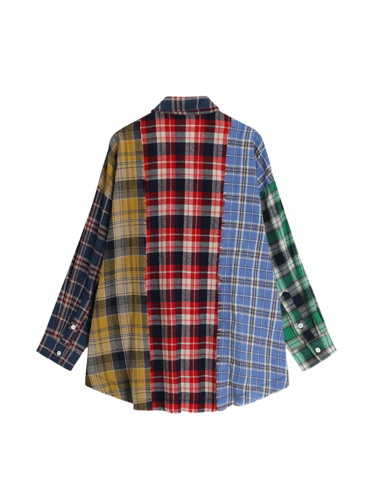 christmas outfit JazzHer Women Patchwork Plaid Shirts and Blouses Y2k Vintage Korean Harajuku Fashion 90s Elegant Long Sleeve Polo-Neck Shirt Top Clothes