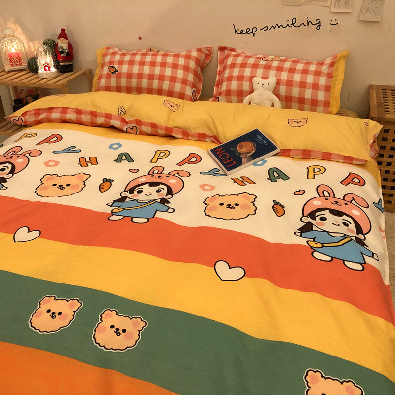 JazzHer Chinese Cute Panda Bedding Set Cartooon Bamboo Pattern Quilt Cover Sheets Full Size For Kids Adults Home Textile Soft Polyester