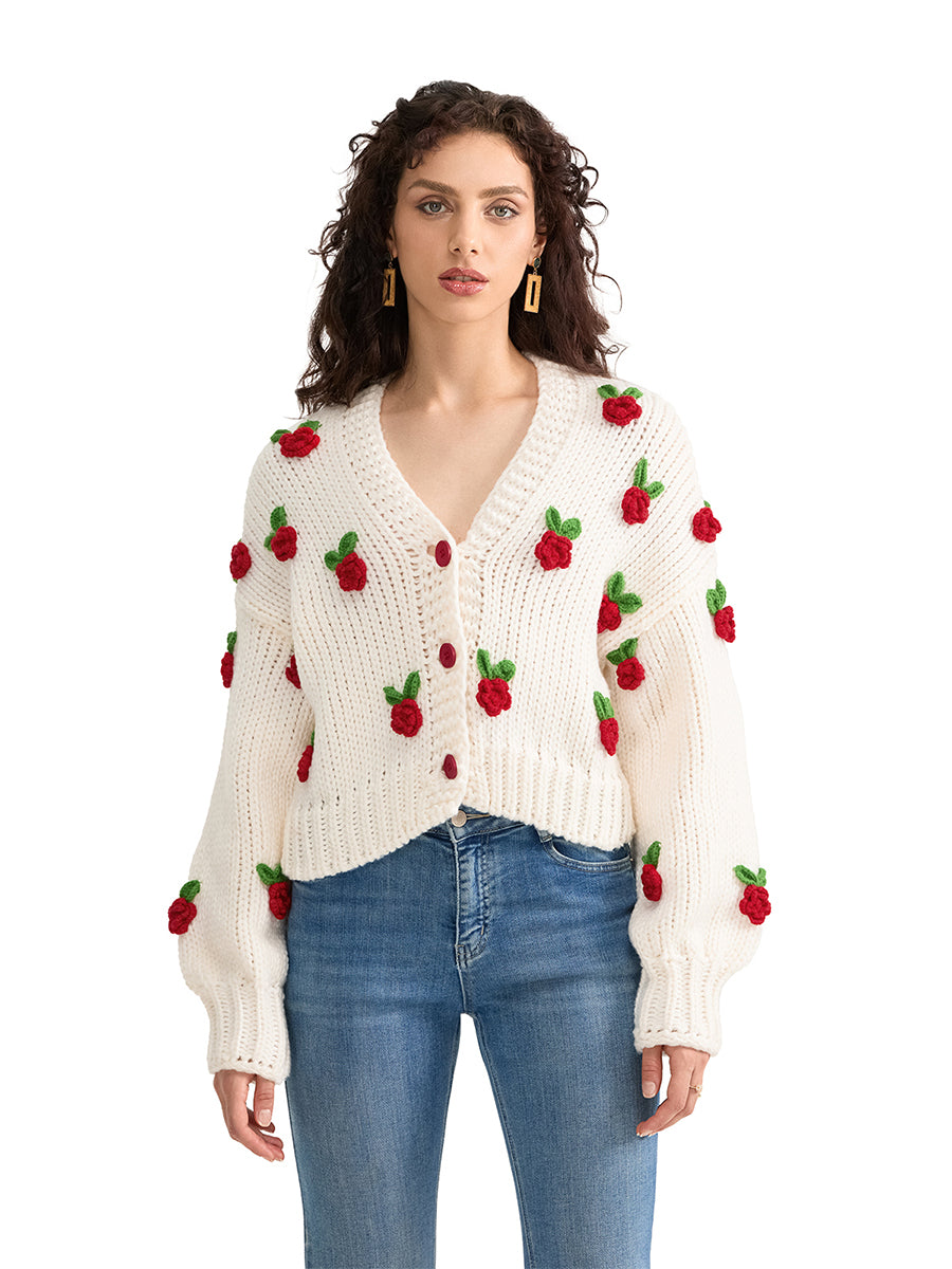 thanksgiving outfit JazzHer Women Knit Cardigan Long Sleeve Flowers Button Closure Fall Casual Jacket Sweater