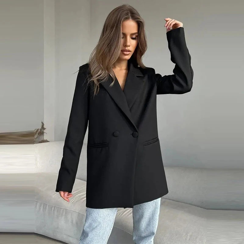 JazzHer Elegant Solid Women's Suit Coat Loose Lapel Long Sleeve One Button Shoulder Pads Female Jackets 2024 Autumn Lady Commute Outwear