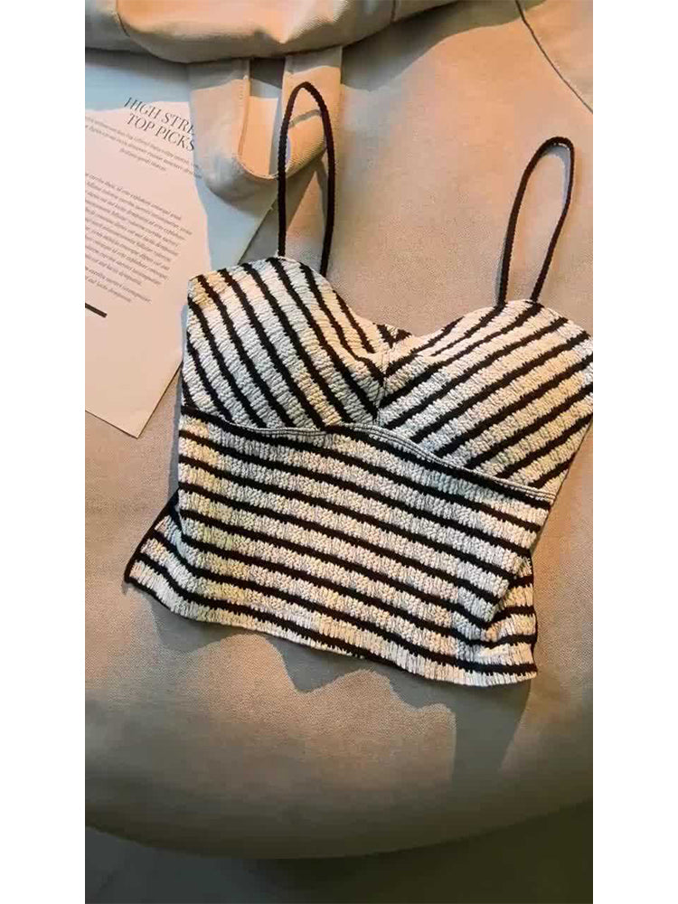 christmas outfit JazzHer Women Striped Crop Top 90s Vintage Y2k Camisole Streetwear Harajuku Off Shoulder Corset Top Sleeveless Vest 2000s Clothes Summer