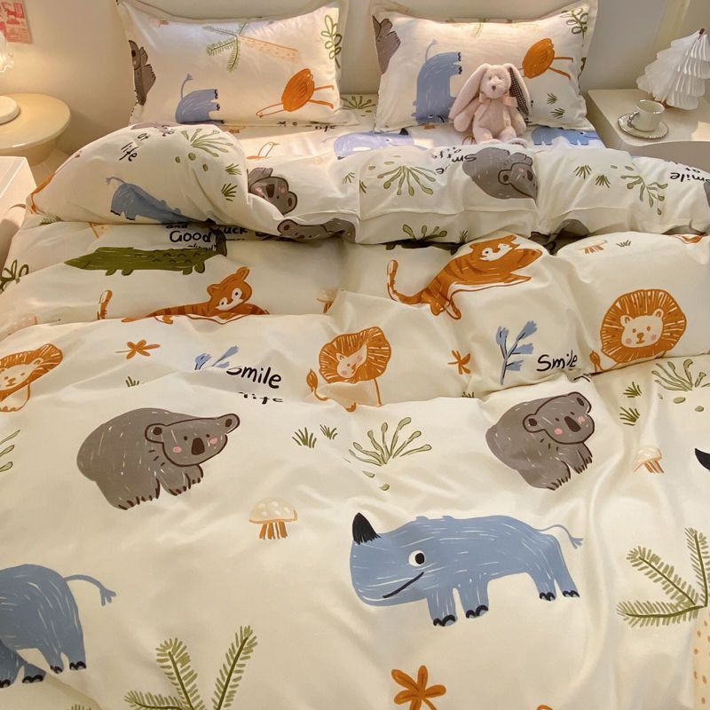 JazzHer Spring Bedding Set Fashion Cartoon Kids Single Double Queen Size Flat Sheet Duvet Cover Pillowcase Bed Linens Home Textile