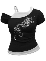 JazzHer Harajuku Vintage gothic Graphic T-shirts Women Harajuku Y2k Aesthetic 2000s Oversized Sexy Off Shoulder Short Sleeve T-shirts