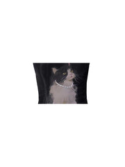 christmas outfit JazzHer Women's Black Crop Top Vintage Y2k Camisole Cat Graffiti Print Sleeveless Off Shoulder Emo Corset Top 2000s Clothes 2025 Summer