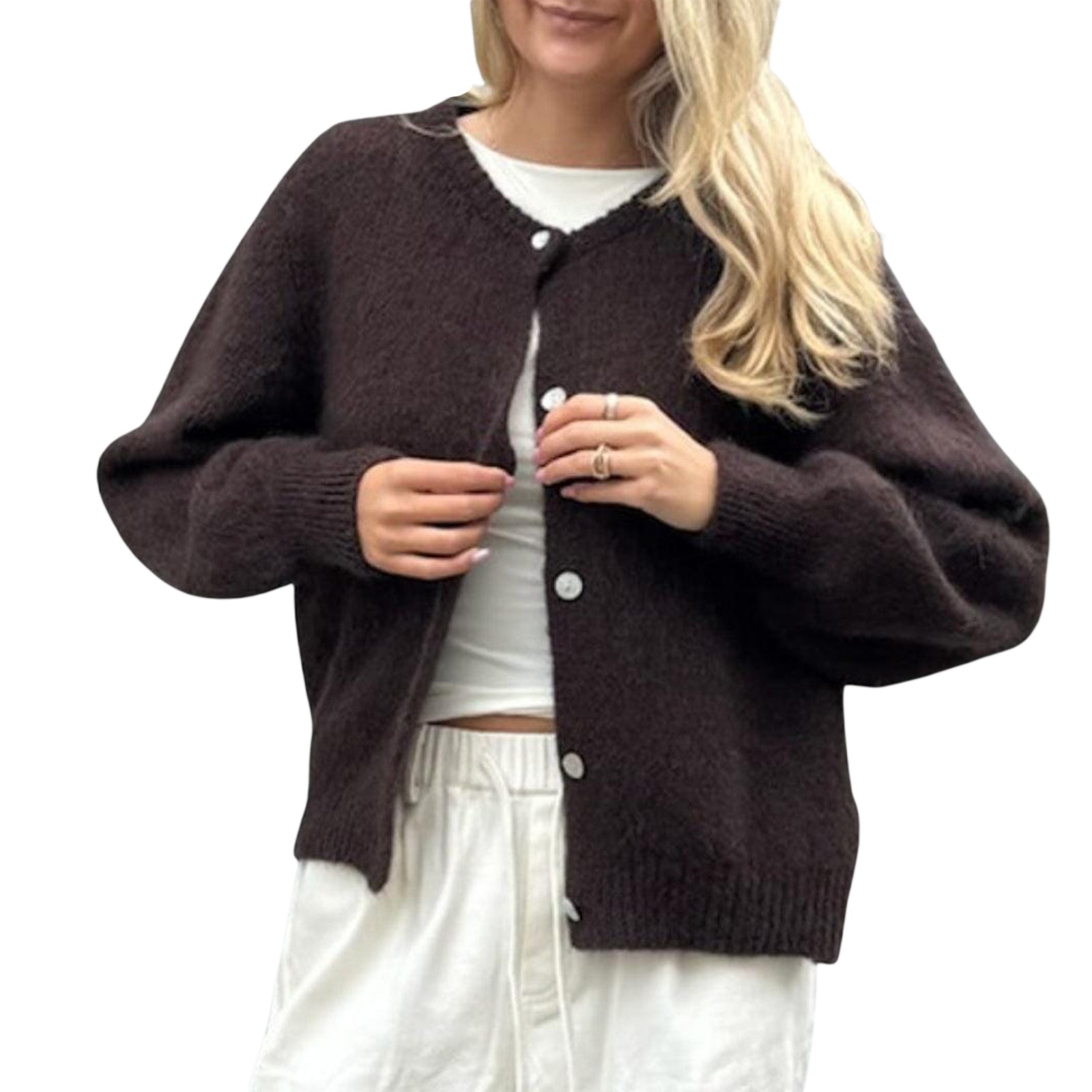 thanksgiving outfit JazzHer Women's Solid Color Cardigan Fuzzy Long Sleeve Button Down Sweater Soft Knit Tops Outerwear