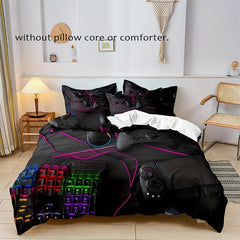 JazzHer Gamepad Design 3-Piece Duvet Cover Set - Soft & Breathable Bedding, Ideal for Bedroom and Guest Room  Duvet Cover + 2 Pillowcase