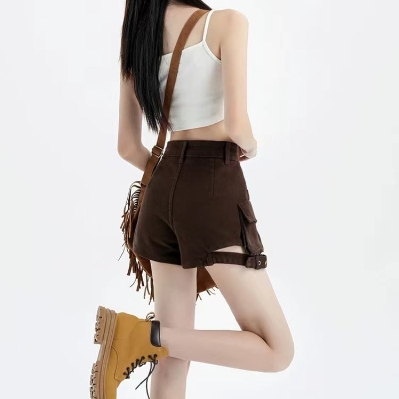 JazzHer Pure Color Y2k Sweet Skirt Women Casual Sexy High Waisted Pockets Jeans Shorts 2025 Summer Korean Fashion Denim Skirt Chic New