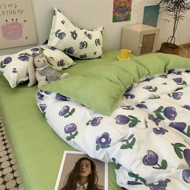 JazzHer Ins Style Bedding Set Fashion Solid Color Washable Duvet Cover Without Comforter Pillowcases Sheet for Student Soft Home Textile