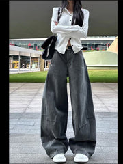 christmas outfit JazzHer Women's Grey Y2k Jeans Harajuku Oversize Denim Trousers Japanese 2000s Style Baggy Grey Jean Pants Trashy Vintage Emo Clothes