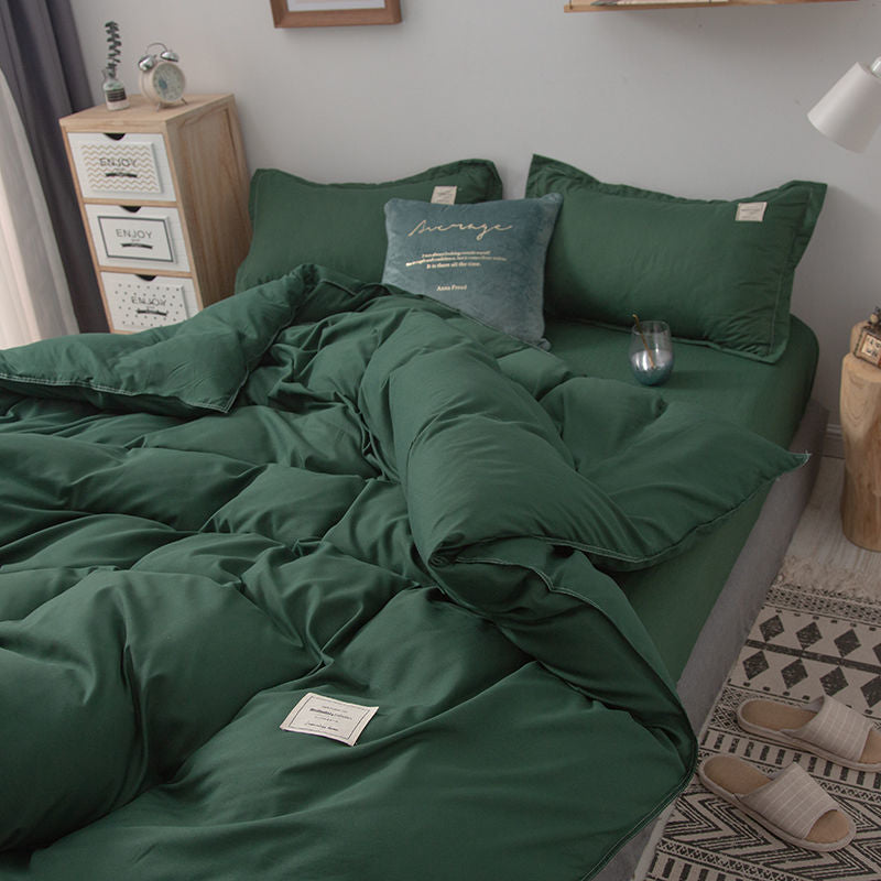 JazzHer Nordic Bedding Set Simple Flat Sheets Duvet Quilt Cover Pillowcase Bed Linen for Single Queen Full Size Solid Home Textiles