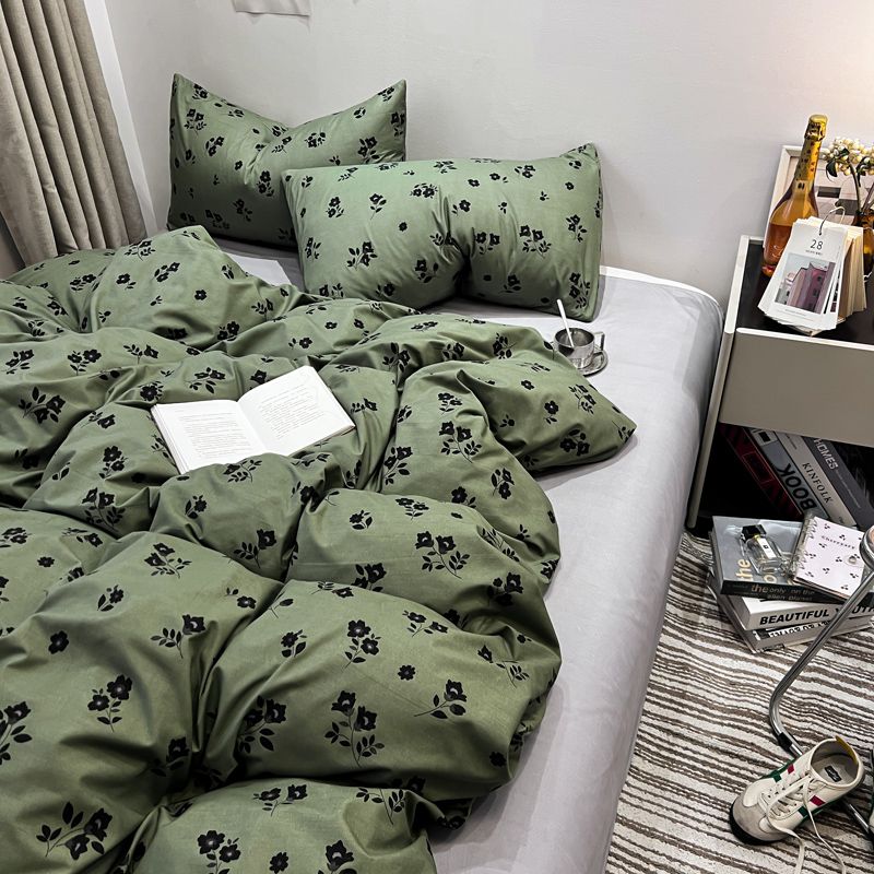 JazzHer Ins Style Luxury Retro Style Small Fresh Floral Quilt Set Four Piece Bedding Set Student Dormitory Three Piece Bed Sheet Set