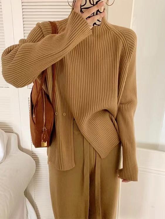 JazzHer 2024 Fall Fashion Loose Buttoned Turtleneck Sweater