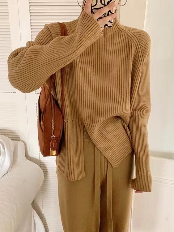 JazzHer 2024 Fall Fashion Loose Buttoned Turtleneck Sweater