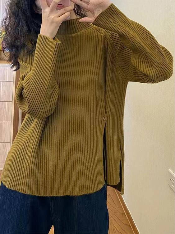 JazzHer 2024 Fall Fashion Loose Buttoned Turtleneck Sweater