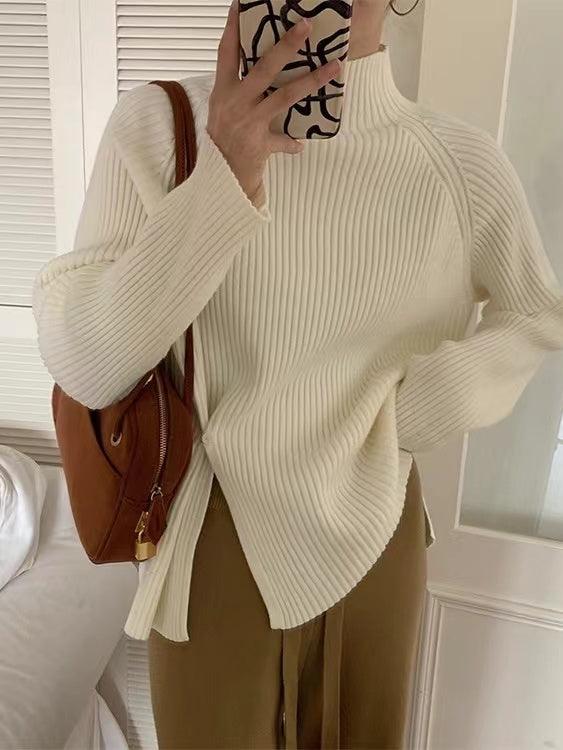 JazzHer 2024 Fall Fashion Loose Buttoned Turtleneck Sweater