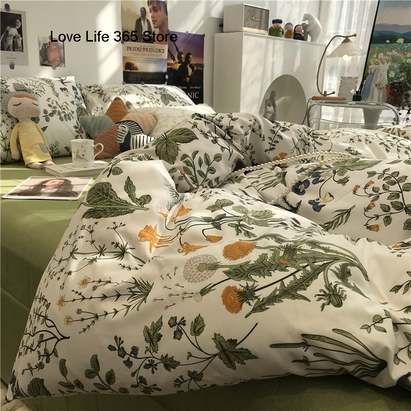 JazzHer Nordic Style Green Bedding Set Fashion Soft Check Pattern Duvet Cover Pillowcase Bed Sheet For Girl Double Queen King Bedclothes