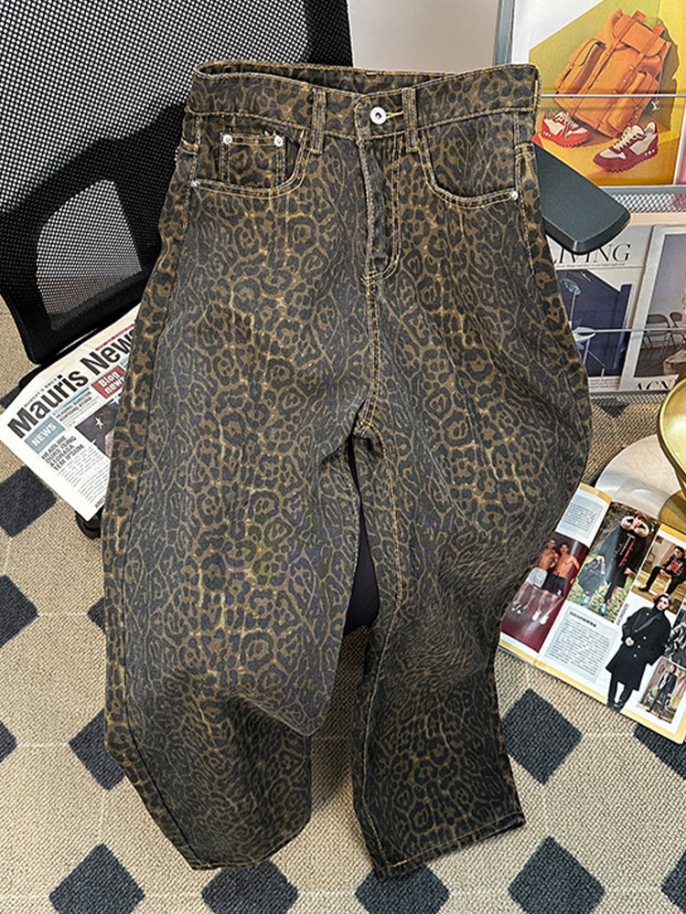 christmas outfit JazzHer Women Baggy Leopard Jeans Harajuku 90s Aesthetic Denim Trousers Y2k Vintage Japanese 2000s Style Jean Pants Trashy Clothes 2025