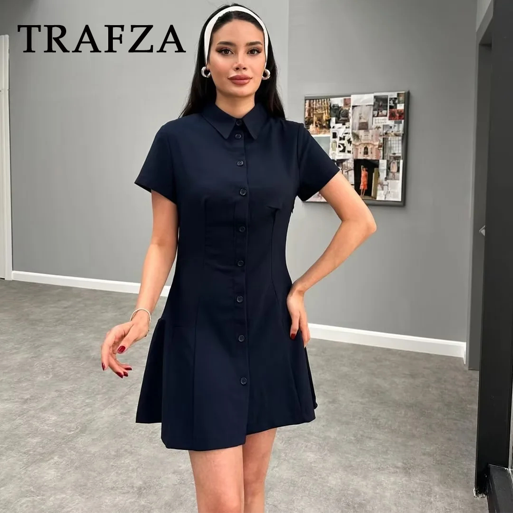 cold weather outfits JazzHer 2024 Spring Summer Casual Women Shirt Dresses Fashion Streetwear Turn-down Collar Pleated Single Breasted Short Dresses