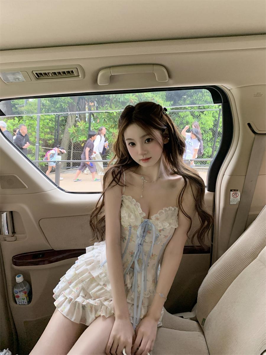 JazzHer Sweet Girl Lace Cute Y2k Tops Women Clothes 2000s Kawaii Bandage Sling Body Tank Tops Camis Coquette Sexy Summer Femme Crop Top