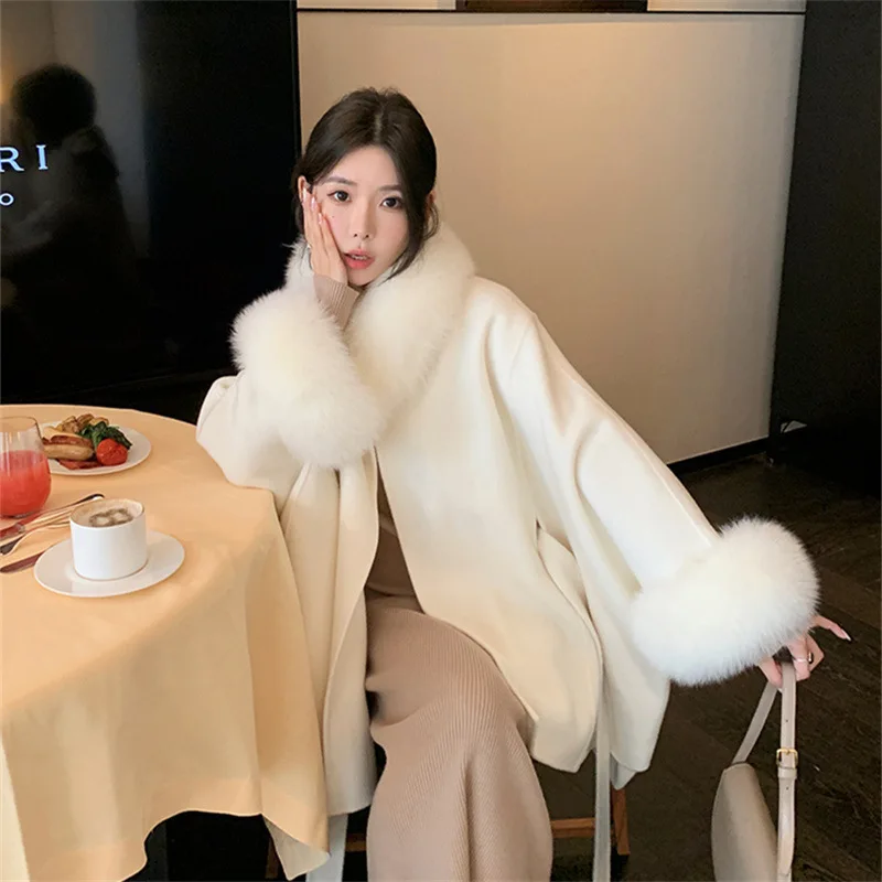 cold weather outfits JazzHer 2024 Autumn/Winter New Year Fox Fur Double-Sided Sheepskin Overcoat Women's Sheep Woolen Leather Jacket